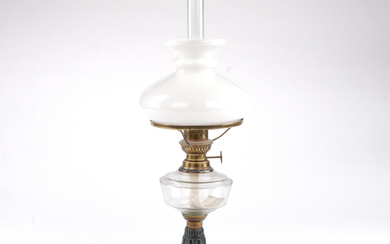 TABLE PHOTOGENIC LAMP, patinated cast iron, Art Nouveau, circa 1900.