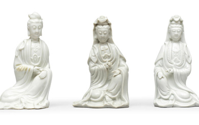 THREE BLANC-DE-CHINE SEATED FIGURES OF GUANYIN Kangxi