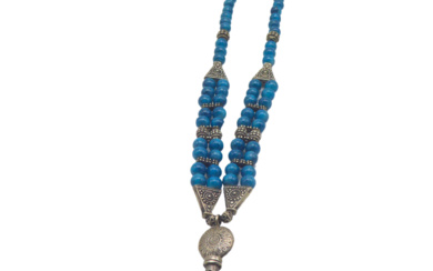 TURQUOISE PEARL NECKLACE WITH SILVERWORK AND 925 SILVER PERFUME PENDANT.