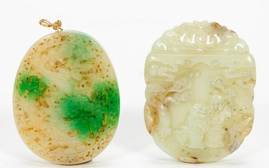TWO CARVED CHINESE JADE FIGURAL PENDANTS