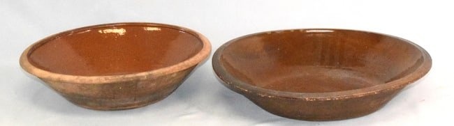 TWO LARGE 19th REDWARE MILK BOWLS