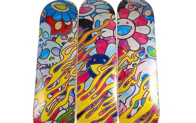 Takashi Murakami Flaming Skull Rainbow Skateboard Deck