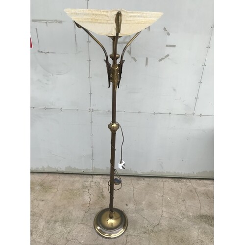 Tall Brass Self Standing Lamp with Murano Glass Shade, Made ...