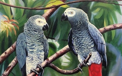 Tapia Original Oil Painting African Greys 24 x 36 Inches