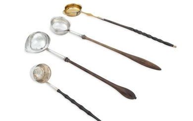 Three English Brandy Ladles and a Brass Ladle Lengths 8