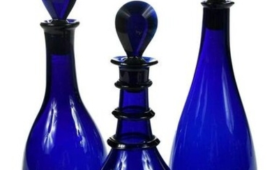 Three English Bristol Blue Glass Decanters