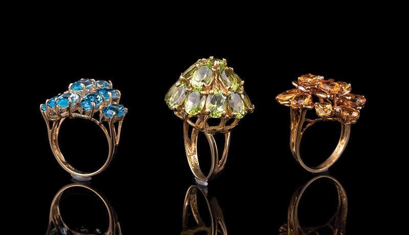 Three Yellow Gold and Gemset Cluster Rings