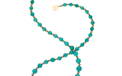 Turquoise, Gold Necklace The necklace is composed of turquoise...