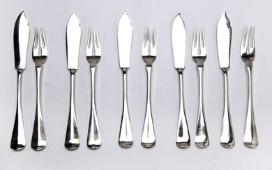 Twelve Dutch silver fish knives and forks