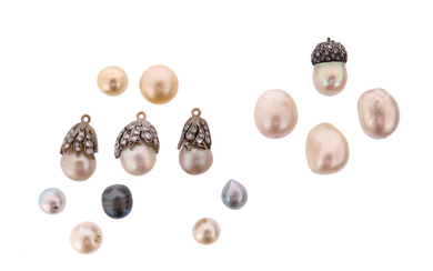 Twelve natural and cultured pearl items