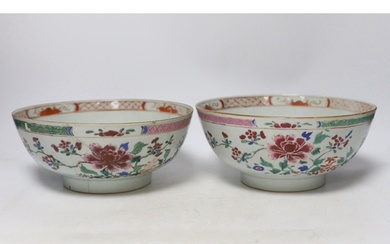 Two 18th century Chinese export famille rose bowls, 23.5cm d...