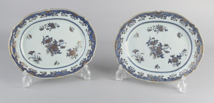 Two 18th century Chinese porcelain meat dishes with