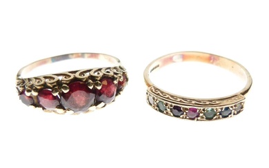 Two 9ct gold dress rings set coloured stones