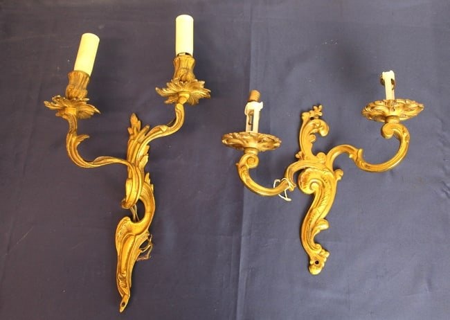 Two Antique Empire French Napoleon Brass Wall Sconces