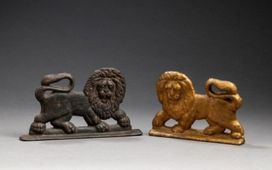 Two Cast Iron Lion Mantle Ornaments, 19th C.