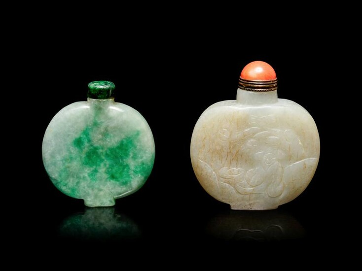 Two Jade and Jadeite Snuff Bottles