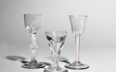 Two wine glasses c.1760, one with an ogee...