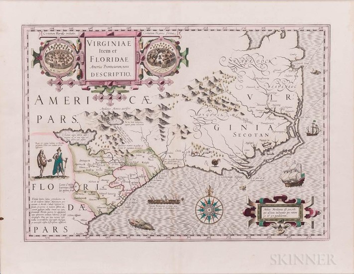 United States, Southeast, Virginia and the Carolinas. Jodocus Hondius (1563-1612) Virginiae Item et Floridae Americae Provinciarum, Nov