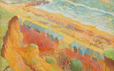 Vicki Golden, British b.1970- Cliffs Scape, Barton-on-Sea, 2006; oil on canvas, signed lower right, signed and dated on the reverse, 59 x 59 cm (ARR)
