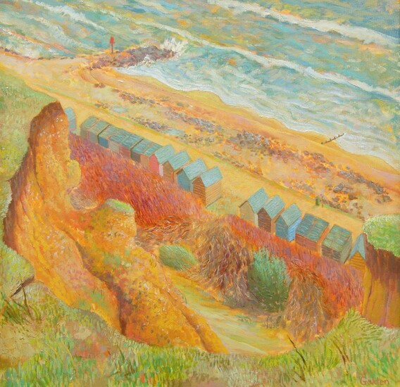Vicki Golden, British b.1970- Cliffs Scape, Barton-on-Sea, 2006; oil on canvas, signed lower right, signed and dated on the reverse, 59 x 59 cm (ARR)