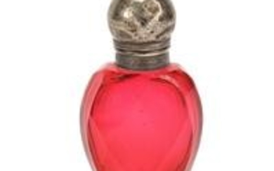 Victorian cranberry glass scent bottle with hinged