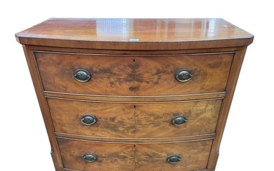 Victorian mahogany bow front chest of three long drawers hav...