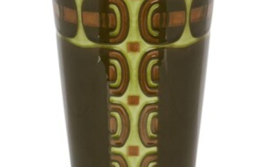 Villeroy & Boch, Green geometric vase, circa 1910, Glazed ceramic, Underside with printed makers stamp, and impressed numbers '532/2', 37.5cm high