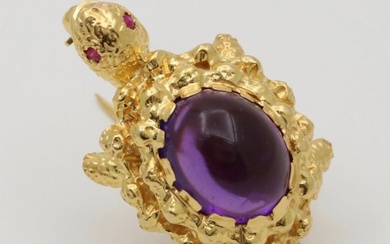 Vintage Amethyst and 18K Gold Turtle Pin