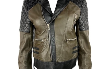 Vintage Balenciaga Black and Olive Moto Leather Jacket, Size 42