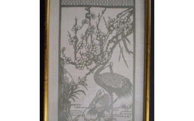 Vintage Chinese Paper Cutting Silhouette, Cranes