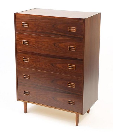 Vintage Danish rosewood five drawer chest by Dyrlund