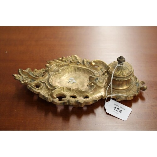 Vintage French gilt spelter rococo single pot inkstand, appr...