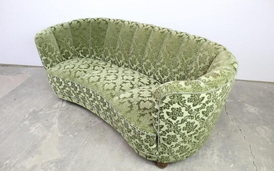 Vintage Green Curved Floral Upholstered Lounge Sofa