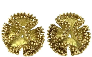 Vintage Hermes Paris 18k Yellow Gold Textured Earrings