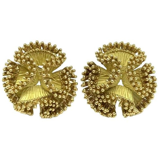 Vintage Hermes Paris 18k Yellow Gold Textured Earrings