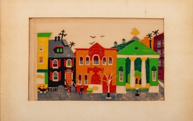 Virginia Paccassi "Village Street" Woodblock Print
