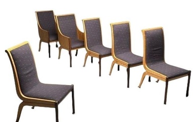 Vladimir Kagan, Mid-Century, Six Dining Chairs, Birdseye Maple, Brass, 1983