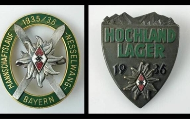 WW2 German Hitler Youth Alpine Badges, (2pc)