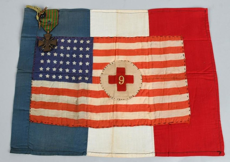 WWI US AMERICAN FIELD SERVICE HAND MADE FLAG