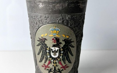 Wilhelm II German Gestezlich Geschutzt Pewter hand painted enamel tumbler