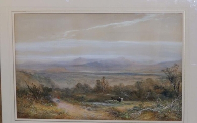 William Widgery (1822-1893) - watercolour - Extensive landscape, signed,...
