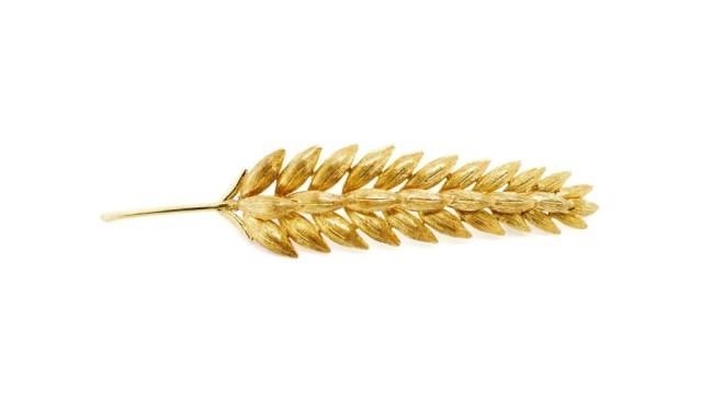 Yellow gold "ear of wheat" figural brooch rubbed Italy marks...