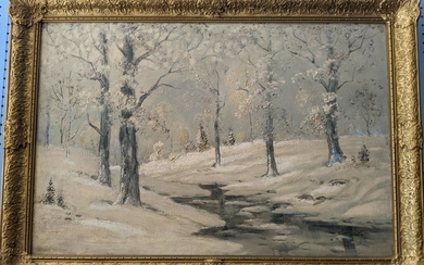 c1930's Ernest Fredericks Winter Snow Scene Oil