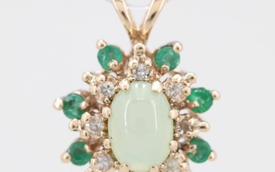 14K Yellow Gold Emerald, Diamond, and Synthetic Star Sapphire Pendant