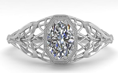 0.50 ctw VS/SI Oval Diamond Solitaire Ring Art Deco 14k White Gold