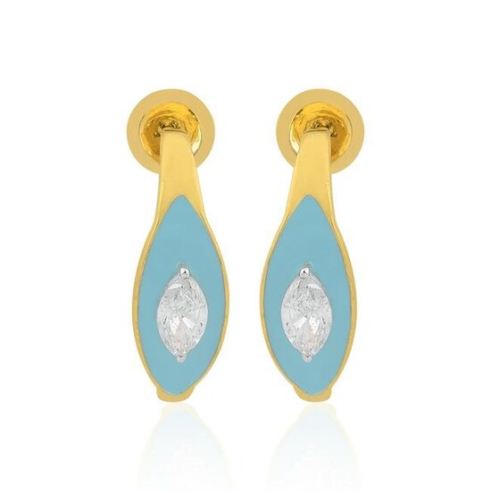 0.75 TCW SI/HI Diamond Enamel Earrings 18k Yellow Gold
