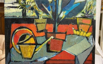 1 Oil on Canvas " Flowerpots " unsigned...