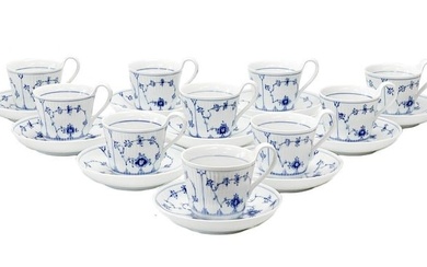 10 Royal Copenhagen Denmark Porcelain Cups & Saucers Blue Fluted #093 / #094