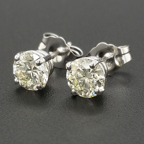 1.03ct Light Yellow Diamonds - 14 kt. White gold - Earrings - ***No Reserve Price***
