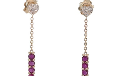 1.15 Total Carat Weight - - Earrings - 14 kt. Yellow gold - 1.15 tw. Ruby - Diamond